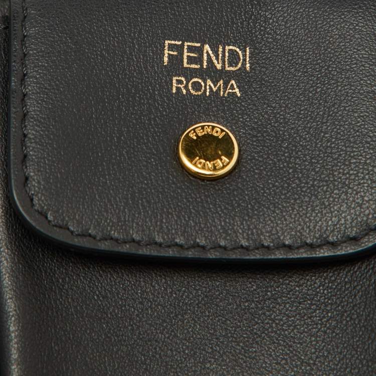 Pre Owned Fendi Black/Tobacco Zucca Coated Canvas and Leather Business 3 Pocket Crossbody Bag
