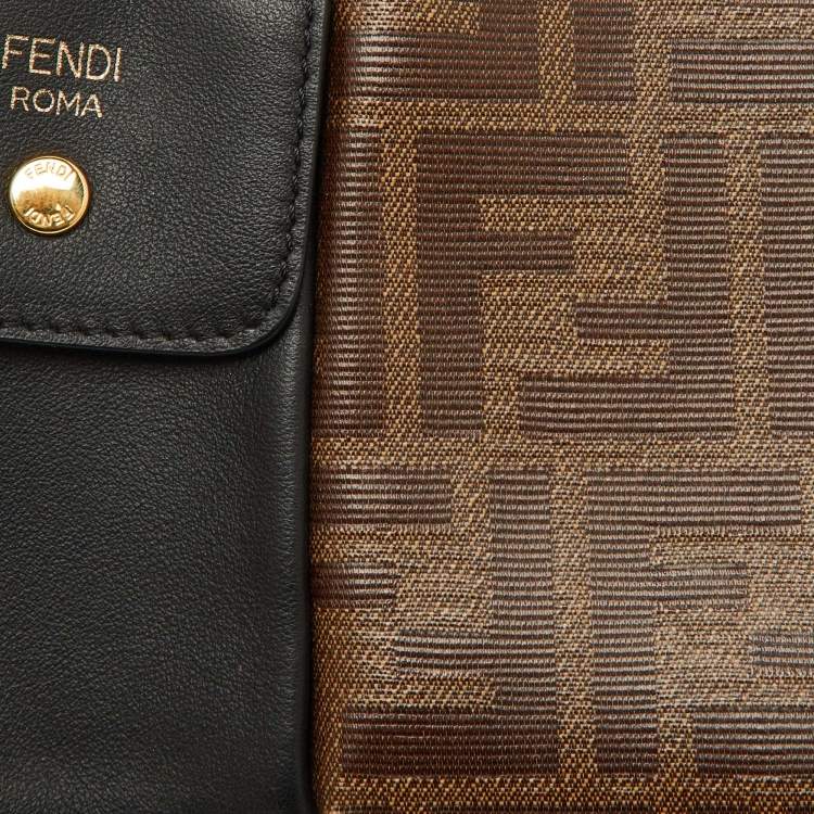 Pre Owned Fendi Black/Tobacco Zucca Coated Canvas and Leather Business 3 Pocket Crossbody Bag