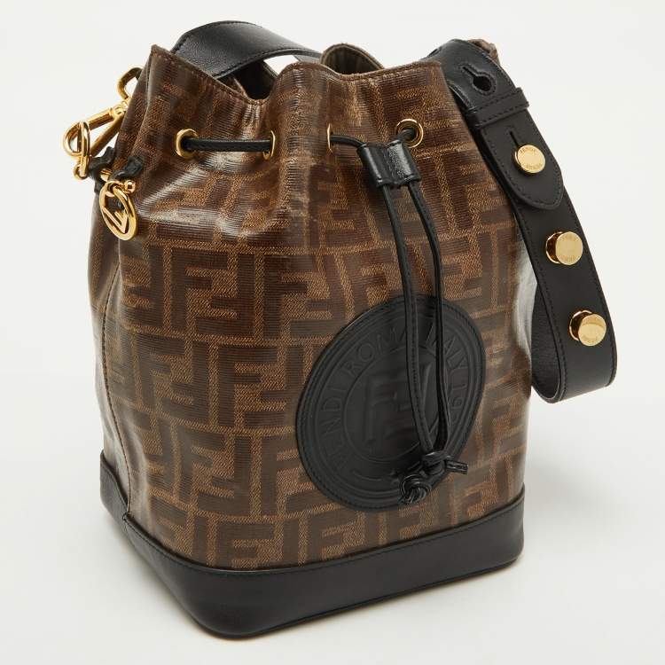 Pre Owned Fendi Tobacco/Black Zucca Coated Canvas and Leather Mon Tresor Grande Bucket Bag