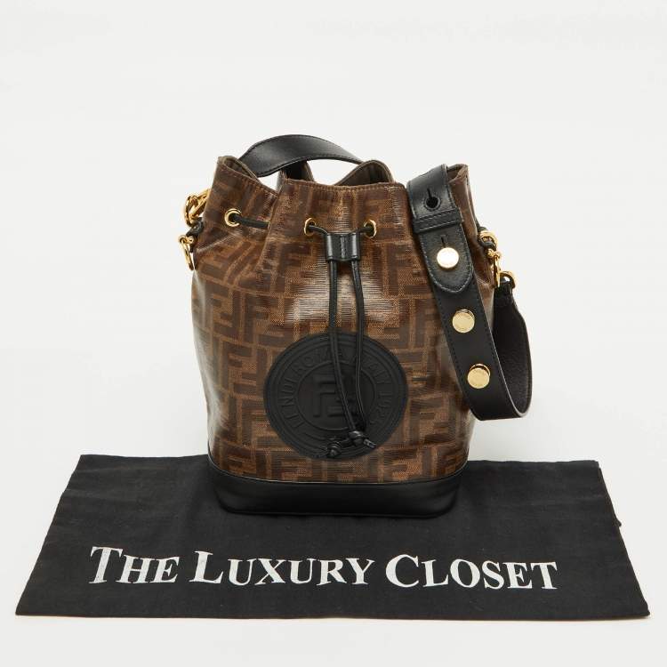 Pre Owned Fendi Tobacco/Black Zucca Coated Canvas and Leather Mon Tresor Grande Bucket Bag