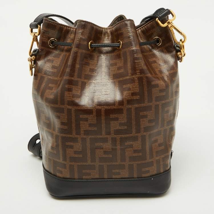 Pre Owned Fendi Tobacco/Black Zucca Coated Canvas and Leather Mon Tresor Grande Bucket Bag