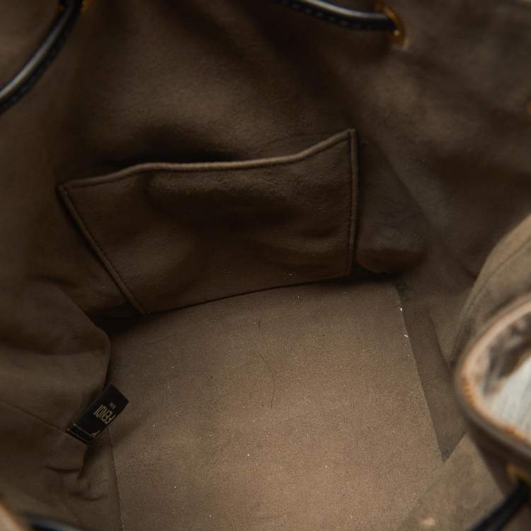 Pre Owned Fendi Tobacco/Black Zucca Coated Canvas and Leather Mon Tresor Grande Bucket Bag