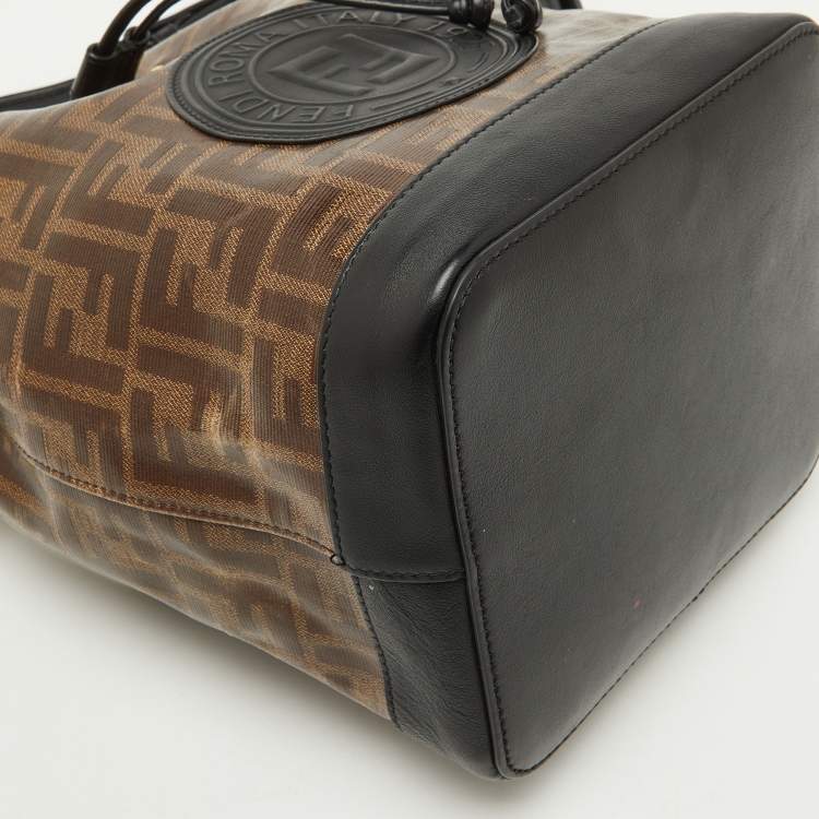 Pre Owned Fendi Tobacco/Black Zucca Coated Canvas and Leather Mon Tresor Grande Bucket Bag