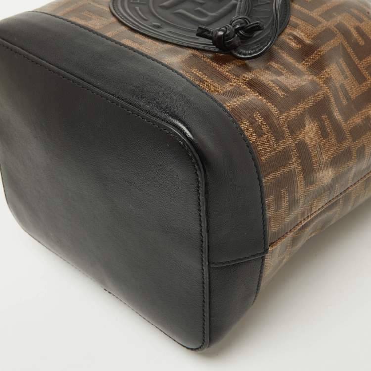 Pre Owned Fendi Tobacco/Black Zucca Coated Canvas and Leather Mon Tresor Grande Bucket Bag