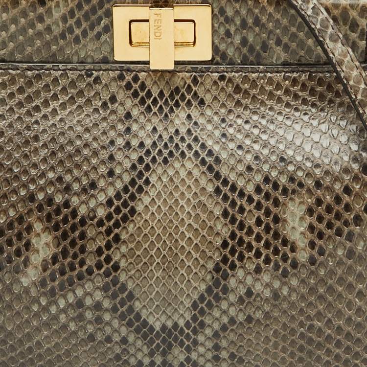 Pre Owned Fendi Multicolor Python Mini Peekaboo Top Handle Bag