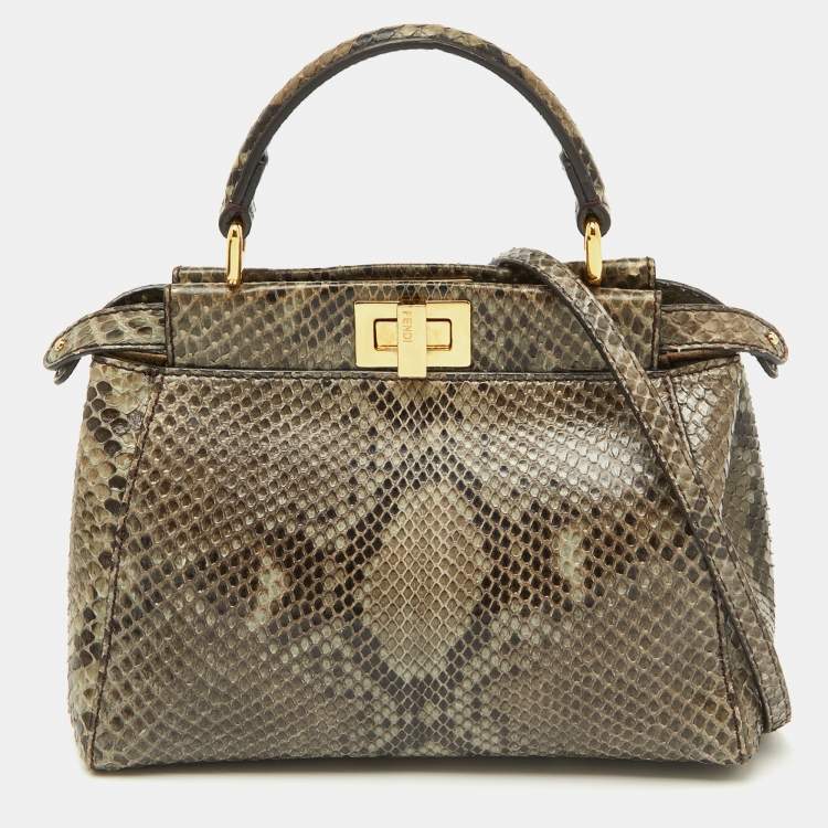 Pre Owned Fendi Multicolor Python Mini Peekaboo Top Handle Bag
