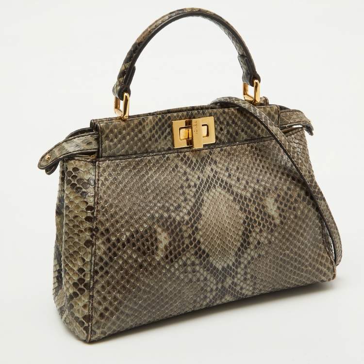 Pre Owned Fendi Multicolor Python Mini Peekaboo Top Handle Bag