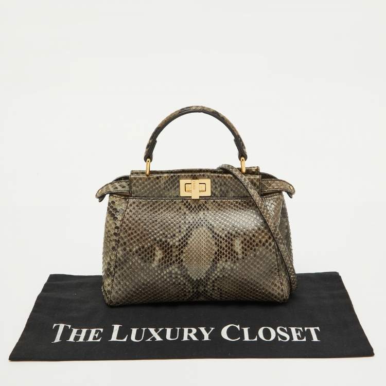 Pre Owned Fendi Multicolor Python Mini Peekaboo Top Handle Bag