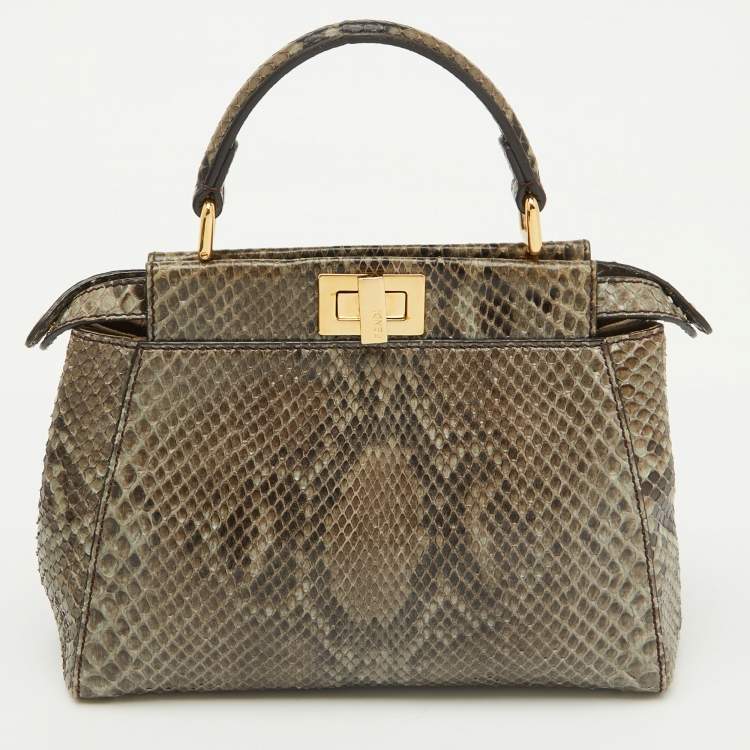 Pre Owned Fendi Multicolor Python Mini Peekaboo Top Handle Bag
