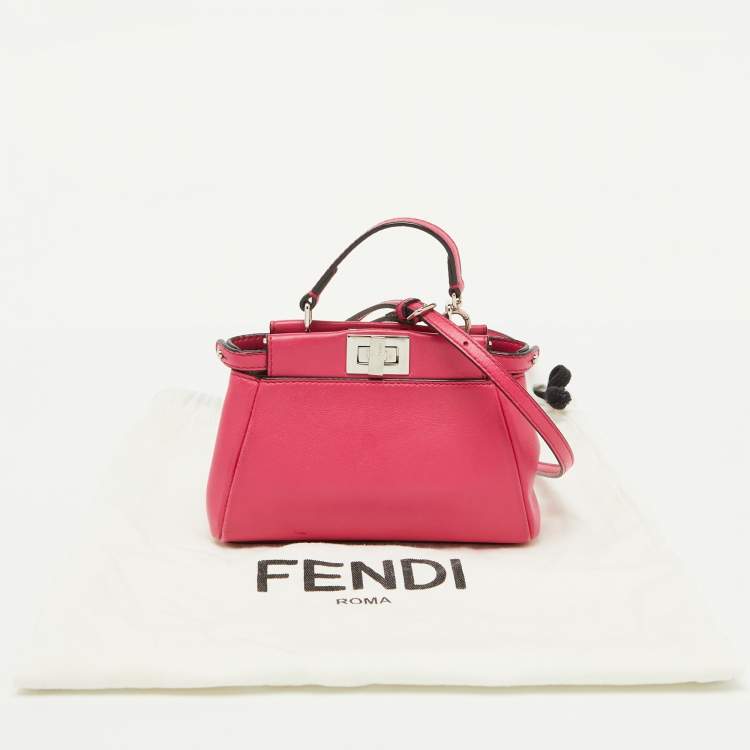 Pre Owned Fendi Pink Leather Micro Peekaboo Top Handle Bag