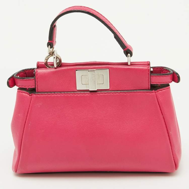 Pre Owned Fendi Pink Leather Micro Peekaboo Top Handle Bag