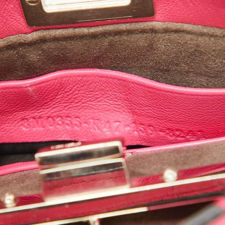 Pre Owned Fendi Pink Leather Micro Peekaboo Top Handle Bag