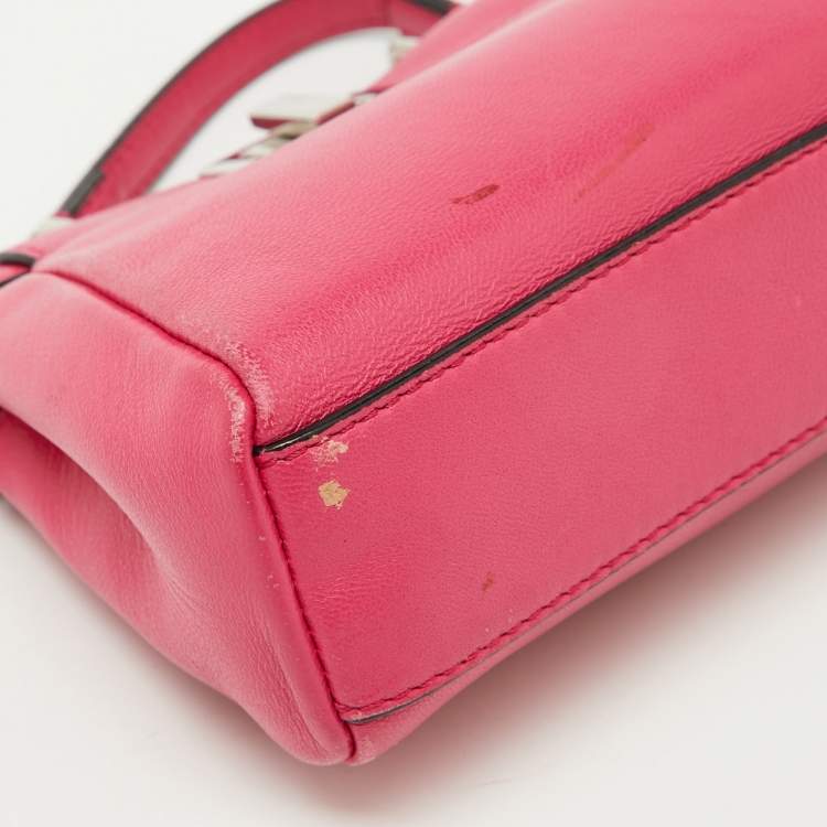 Pre Owned Fendi Pink Leather Micro Peekaboo Top Handle Bag