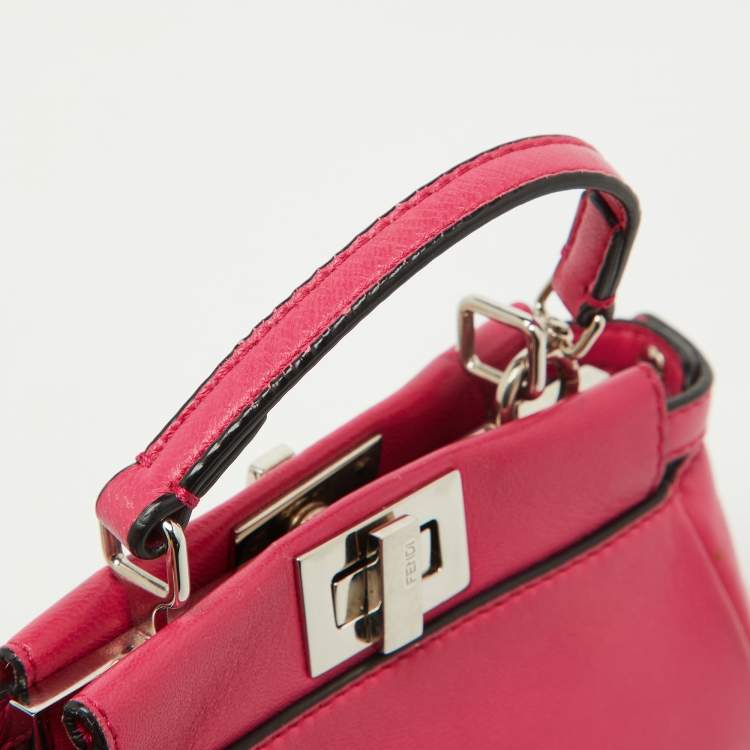 Pre Owned Fendi Pink Leather Micro Peekaboo Top Handle Bag