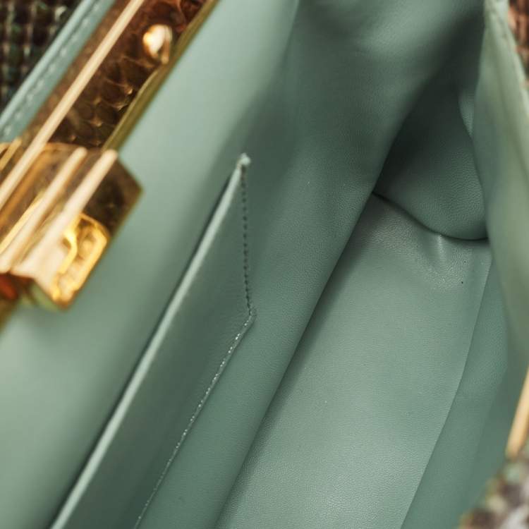 Pre Owned Fendi Brown/Green Python Mini Peekaboo Top Handle Bag