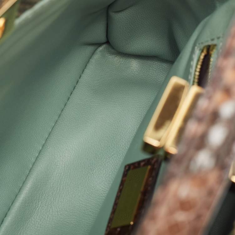Pre Owned Fendi Brown/Green Python Mini Peekaboo Top Handle Bag