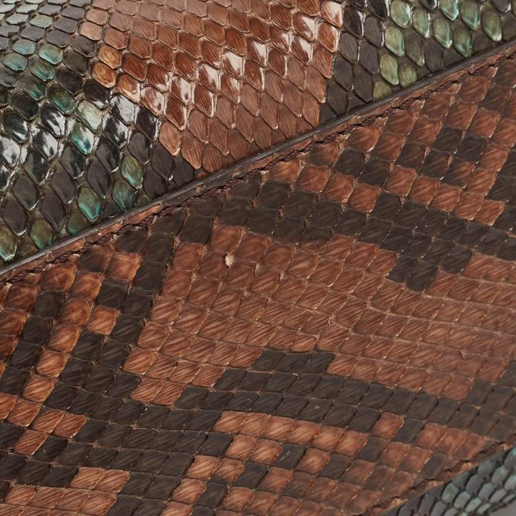 Pre Owned Fendi Brown/Green Python Mini Peekaboo Top Handle Bag