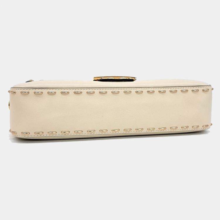 Pre Owned Fendi Beige Leather Baguette Shoulder Bag