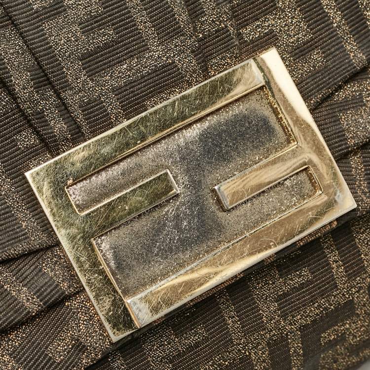 Pre Owned Fendi Brown Zucca Fabric Large Mia Flap Shoulder Bag