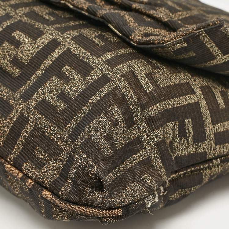 Pre Owned Fendi Brown Zucca Fabric Large Mia Flap Shoulder Bag