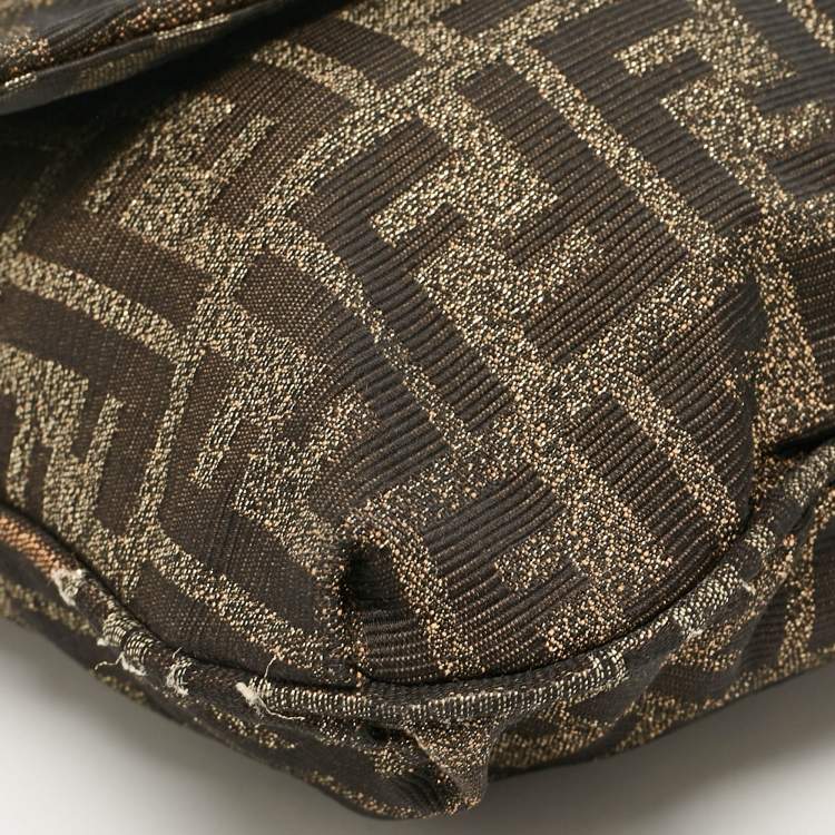 Pre Owned Fendi Brown Zucca Fabric Large Mia Flap Shoulder Bag