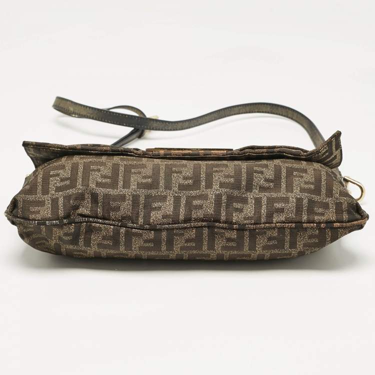 Pre Owned Fendi Brown Zucca Fabric Large Mia Flap Shoulder Bag