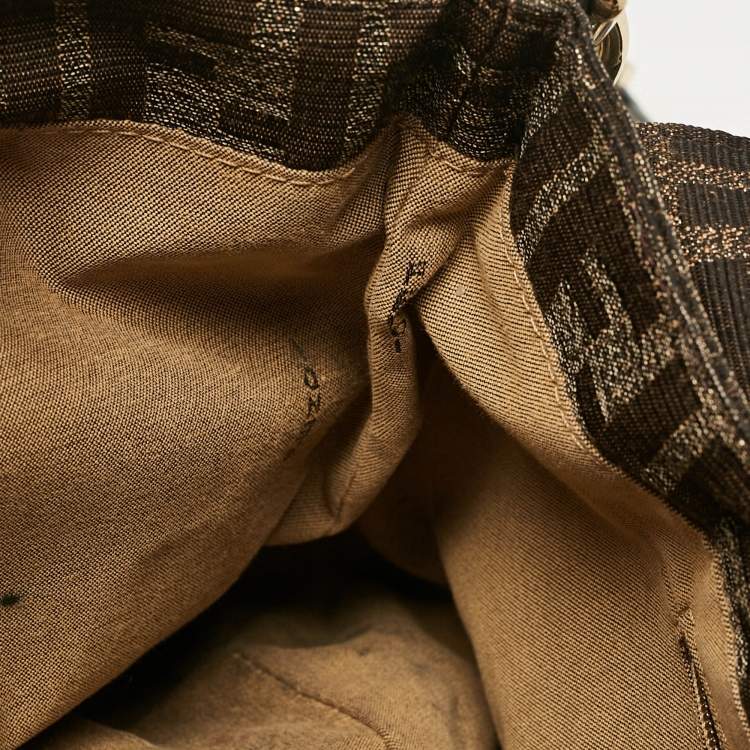 Pre Owned Fendi Brown Zucca Fabric Large Mia Flap Shoulder Bag