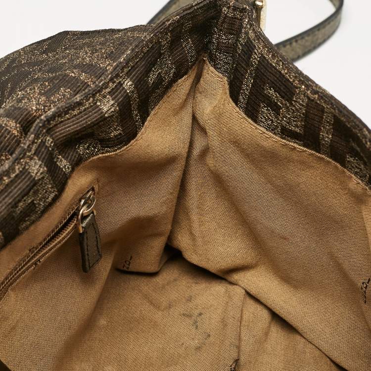 Pre Owned Fendi Brown Zucca Fabric Large Mia Flap Shoulder Bag