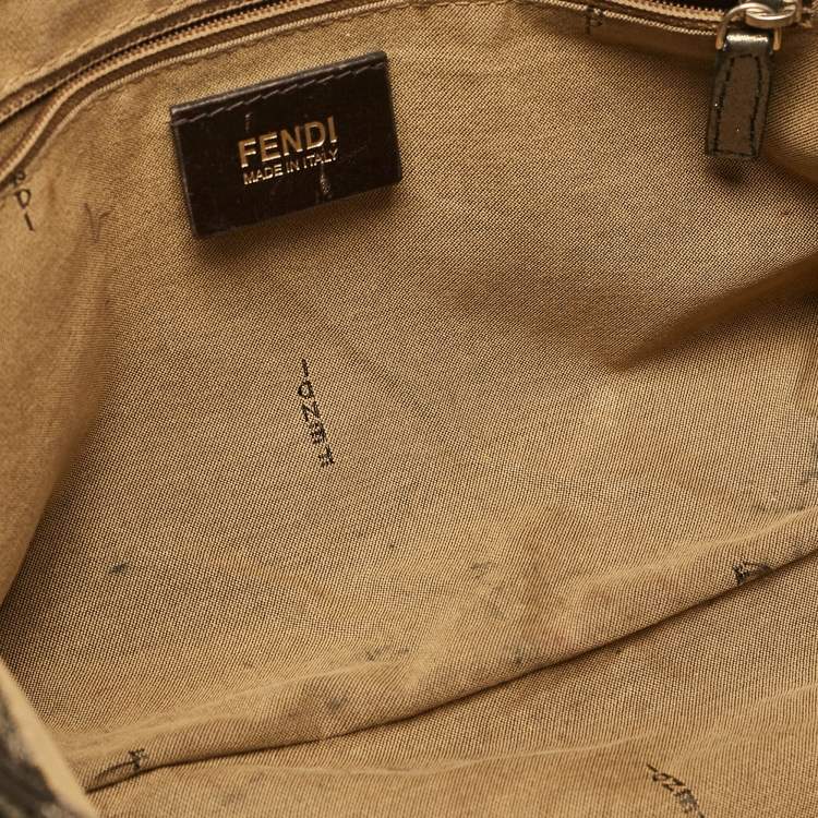 Pre Owned Fendi Brown Zucca Fabric Large Mia Flap Shoulder Bag