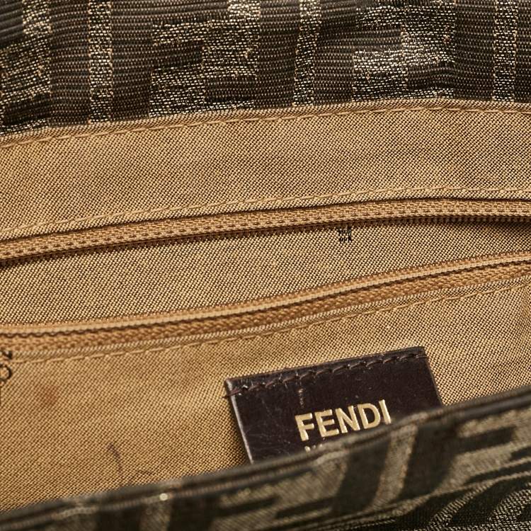 Pre Owned Fendi Brown Zucca Fabric Large Mia Flap Shoulder Bag