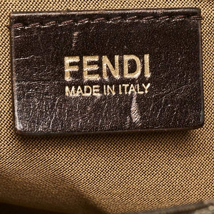 Pre Owned Fendi Brown Zucca Fabric Large Mia Flap Shoulder Bag