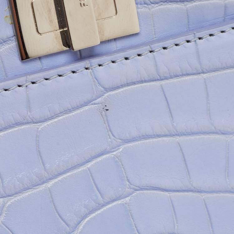 Pre Owned Fendi Light Blue Crocodile Micro Peekaboo Top Handle Bag
