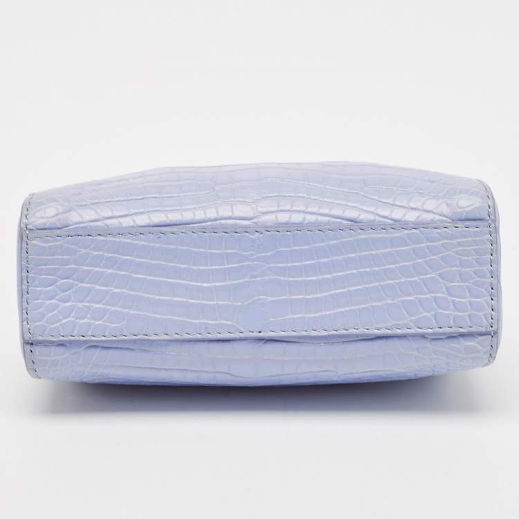 Pre Owned Fendi Light Blue Crocodile Micro Peekaboo Top Handle Bag