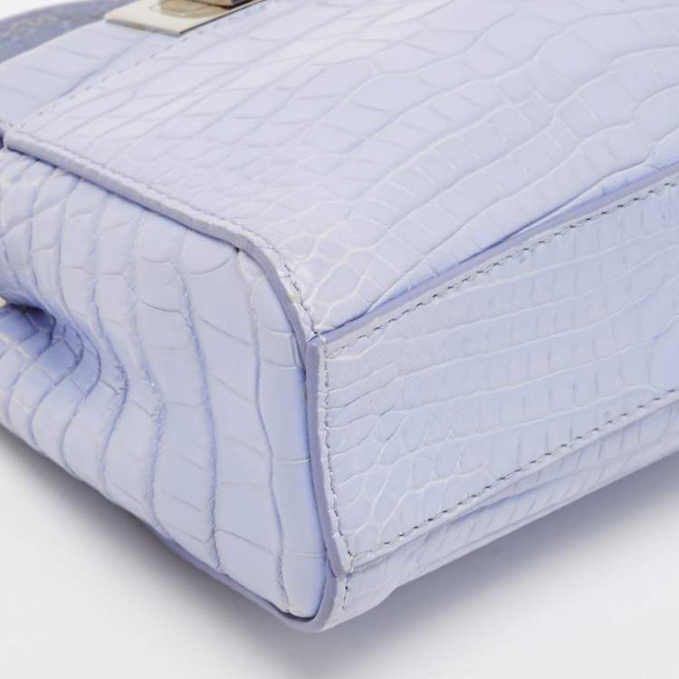 Pre Owned Fendi Light Blue Crocodile Micro Peekaboo Top Handle Bag