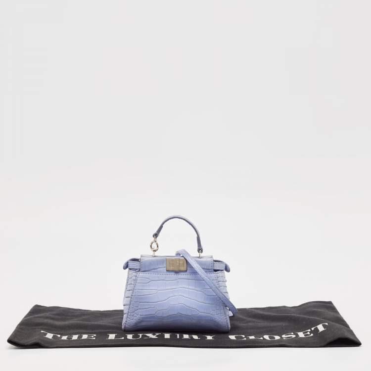 Pre Owned Fendi Light Blue Crocodile Micro Peekaboo Top Handle Bag