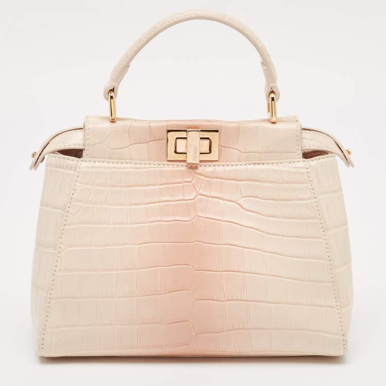 مملوكة مسبقًا Fendi Shiny Beige Crocodile Mini Peekaboo Top Handle Bag