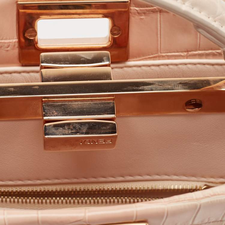 مملوكة مسبقًا Fendi Shiny Beige Crocodile Mini Peekaboo Top Handle Bag