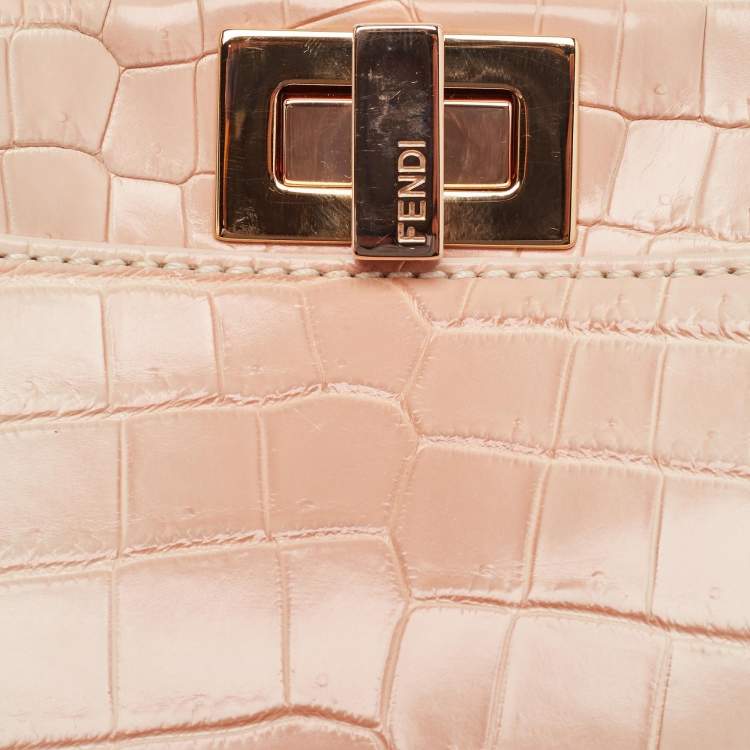 مملوكة مسبقًا Fendi Shiny Beige Crocodile Mini Peekaboo Top Handle Bag