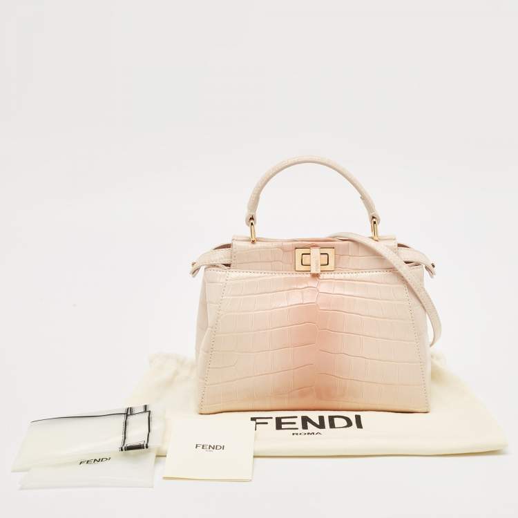 مملوكة مسبقًا Fendi Shiny Beige Crocodile Mini Peekaboo Top Handle Bag