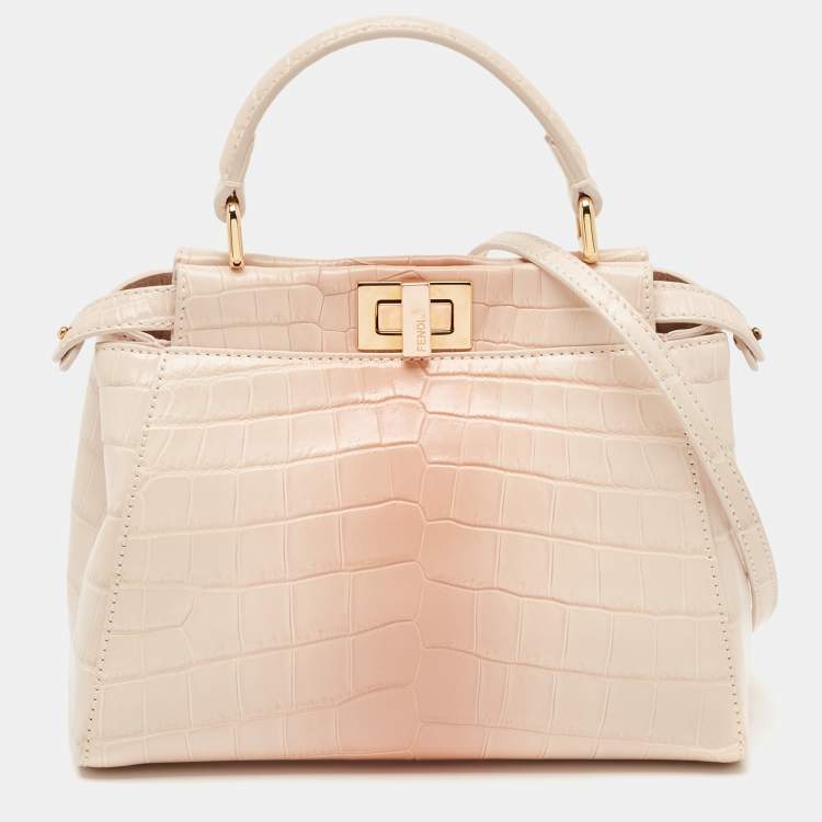 مملوكة مسبقًا Fendi Shiny Beige Crocodile Mini Peekaboo Top Handle Bag