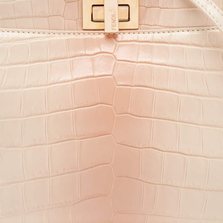 مملوكة مسبقًا Fendi Shiny Beige Crocodile Mini Peekaboo Top Handle Bag