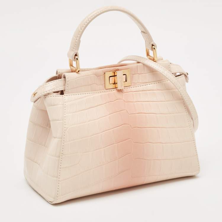 مملوكة مسبقًا Fendi Shiny Beige Crocodile Mini Peekaboo Top Handle Bag