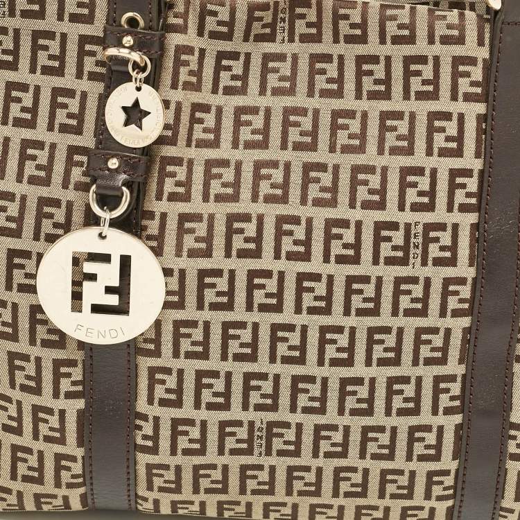 Pre Owned Fendi Dark Brown/Beige Zucchino Canvas Superstar Shopping Tote