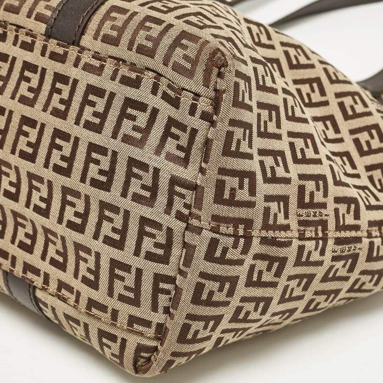 Pre Owned Fendi Dark Brown/Beige Zucchino Canvas Superstar Shopping Tote