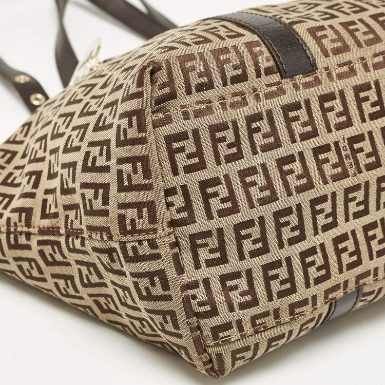 Pre Owned Fendi Dark Brown/Beige Zucchino Canvas Superstar Shopping Tote