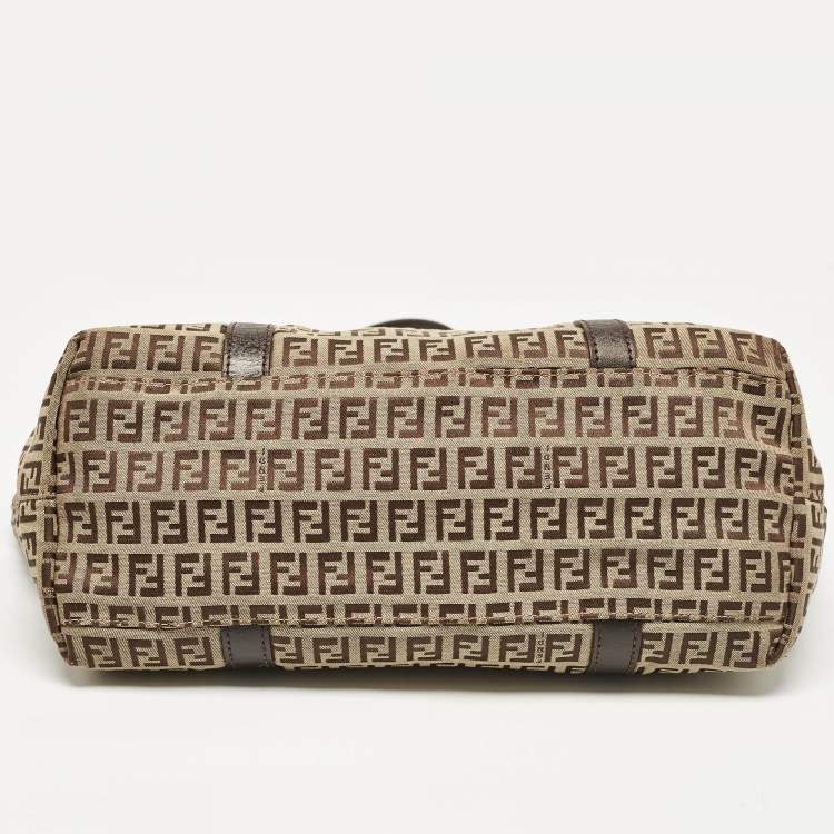 Pre Owned Fendi Dark Brown/Beige Zucchino Canvas Superstar Shopping Tote