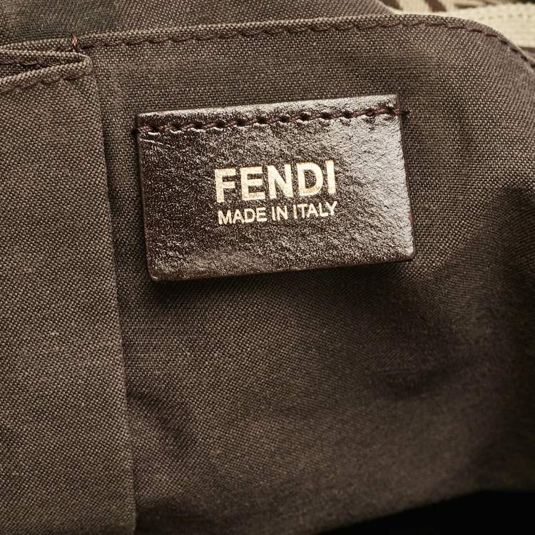 Pre Owned Fendi Dark Brown/Beige Zucchino Canvas Superstar Shopping Tote