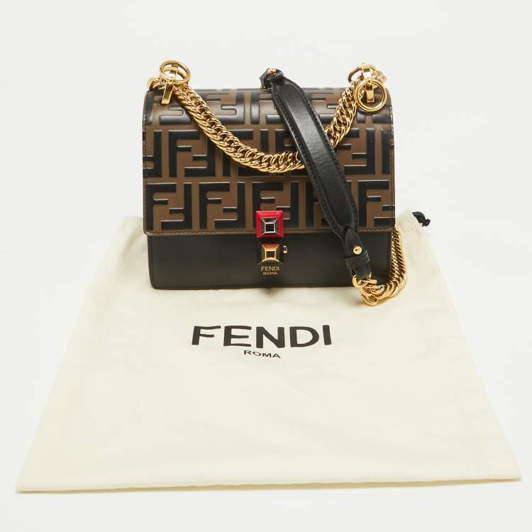 Pre Owned Fendi Brown/Black FF Leather Mini Kan I Shoulder Bag
