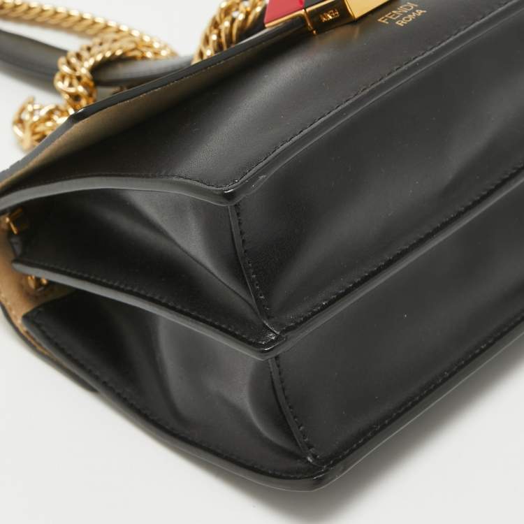Pre Owned Fendi Brown/Black FF Leather Mini Kan I Shoulder Bag