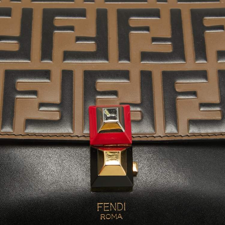Pre Owned Fendi Brown/Black FF Leather Mini Kan I Shoulder Bag